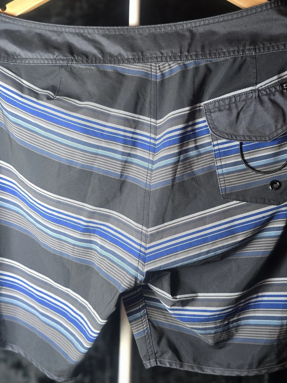 Ezekiel Black and Blue Striped Swim Board Shorts